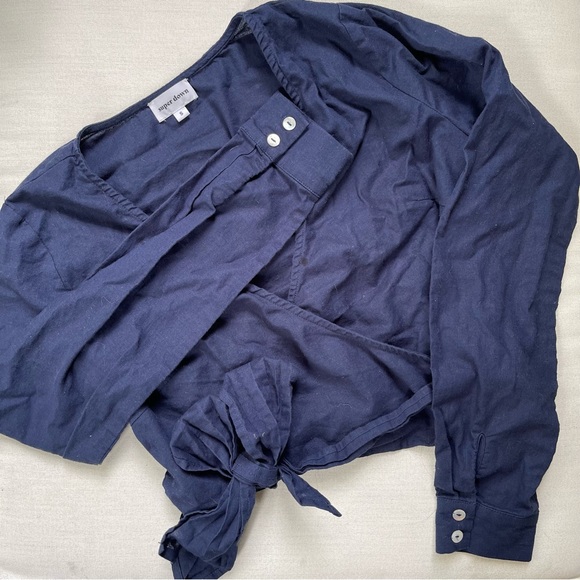 Super Down Dark Blue Wrap Crop Top (small) - Picture 2 of 3